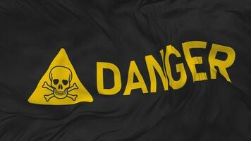 Danger Sign with Skull and Bones Seamless Looping Background, Looped Plain and Bump Texture Cloth Waving Slow Motion, 3D Rendering video