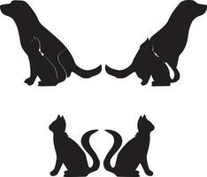 vector silhoutte de perro y gato en blanco