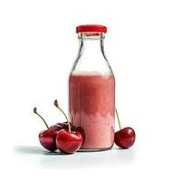 Cherry Smoothie shake in a bottle isolated on white background photo