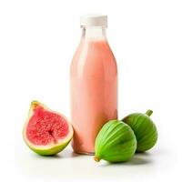 Fig Smoothie shake in a bottle isolated on white background photo