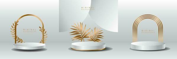 Luxury background with realistic cylinder pedestal podium. Abstract vector rendering geometric forms. Mockup product display. Stand to show products. Minimal wall scene. Stage showcase.