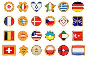 Set homemade cookie with flag country world in tasty biscuit vector