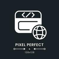 Website host white solid desktop icon. Domain registration. Protected server network. Pixel perfect 128x128, outline 4px. Silhouette symbol for dark mode. Glyph pictogram. Vector isolated image