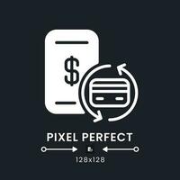 Payments white solid desktop icon. Accounting tool. Money transfer software. E commerce. Pixel perfect 128x128, outline 4px. Silhouette symbol for dark mode. Glyph pictogram. Vector isolated image