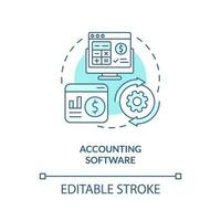 Accounting software turquoise concept icon. Computer program. Accounting management abstract idea thin line illustration. Isolated outline drawing. Editable stroke vector