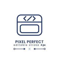 Webpage coding linear desktop icon. Web page programming. Software development. Website builder. Pixel perfect, outline 4px. GUI, UX design. Isolated user interface element. Editable stroke vector