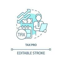 Tax pro turquoise concept icon. Professional advisory service. Accounting career abstract idea thin line illustration. Isolated outline drawing. Editable stroke vector