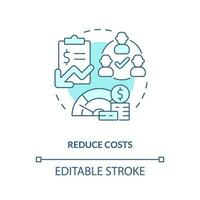 Reduce costs turquoise concept icon. Less expenditures. Accounting software benefit abstract idea thin line illustration. Isolated outline drawing. Editable stroke vector