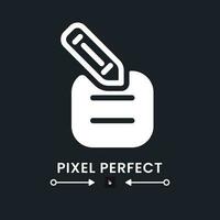 Note with pencil white solid desktop icon. Edit information. Working tool. Online notepad. Pixel perfect, outline 4px. Silhouette symbol for dark mode. Glyph pictogram. Vector isolated image