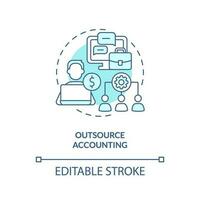 Outsource turquoise concept icon. Hire third-party specialist. Accounting management abstract idea thin line illustration. Isolated outline drawing. Editable stroke vector