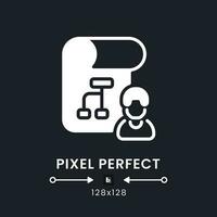 Project management white solid desktop icon. Teamwork time tracking. Collaboration software. Pixel perfect 128x128, outline 4px. Silhouette symbol for dark mode. Glyph pictogram. Vector isolated image