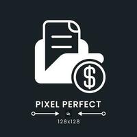 Invoicing white solid desktop icon. Accounting software. Billing system. Expense tracker. Pixel perfect 128x128, outline 4px. Silhouette symbol for dark mode. Glyph pictogram. Vector isolated image