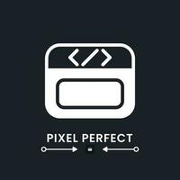 Webpage coding white solid desktop icon. Web page programming. Software development. Pixel perfect, outline 4px. Silhouette symbol for dark mode. Glyph pictogram. Vector isolated image