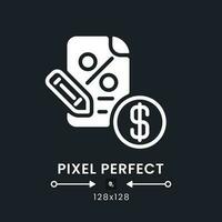 Tax filing white solid desktop icon. Accounting software. Due date. Business income. Pixel perfect 128x128, outline 4px. Silhouette symbol for dark mode. Glyph pictogram. Vector isolated image