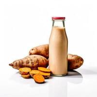 Sweet potato Smoothie shake in a bottle isolated on white background photo