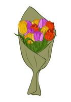 manojo de tulipanes en arte envase papel. mano dibujado vector ilustración. botánico composición. aislado floral manojo en blanco antecedentes para saludo tarjeta, invitación, antecedentes o bandera.