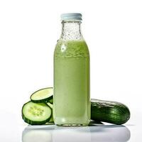 Cucumber Smoothie shake in a bottle isolated on white background photo