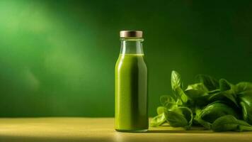 Spinach smoothie isolated on green background with a copy space photo