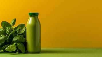 Spinach smoothie isolated on green background with a copy space photo