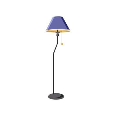 Purple floor lamp isolated on white background. High standing modern electric lamp for interior design. Vector.