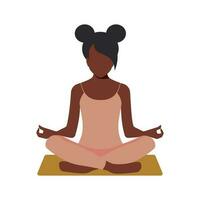 africano americano mujer sentado en un loto posición, meditando, contento y sensación excelente, radiante positivo femenino energía y mental salud. yoga práctica. vector. vector