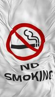 No Smoking Sign Seamless Looping Vertical Background, Looped Plain and Bump Texture Cloth Waving Slow Motion, 3D Rendering video