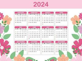 Calendar 2024 on floral background vector