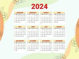 Calendar 2024 with mandala vector