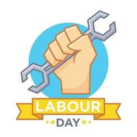 Labour Day Vector Cartoon Illustration. Hand Holding Wrench Isolated Icon Concept.