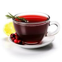 Cranberry hot toddy in a black cup isolated on white background photo