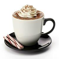 Peppermint mocha in a black cup isolated on white background photo