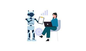 Generative AI robot work in office with people illustration vector