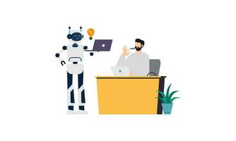 Generative AI robot work in office with people illustration vector