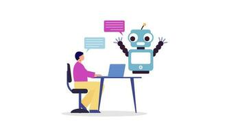 Generative AI robot work in office with people illustration vector