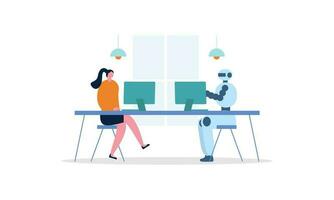 Generative AI robot work in office with people illustration vector