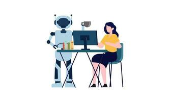 Generative AI robot work in office with people illustration vector