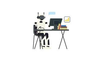 Generative AI robot work in office with people illustration vector