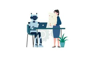 Generative AI robot work in office with people illustration vector