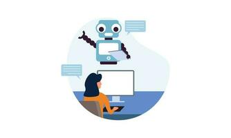 Generative AI robot work in office with people illustration vector