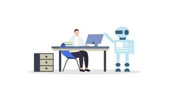 Generative AI robot work in office with people illustration vector