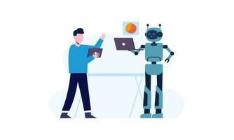 Generative AI robot work in office with people illustration vector