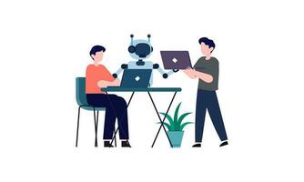 Generative AI robot work in office with people illustration vector