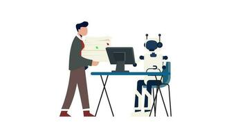 Generative AI robot work in office with people illustration vector