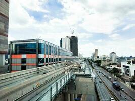 train on the railway station ,Electric train tracks at the train station photo