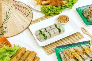 Fresh Spring Rolls on a plate, Vietnamese Food. photo