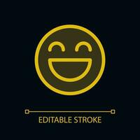 Laughing face pixel perfect ui icon for dark theme. Positivity. Color filled line element with transparency. Isolated vector pictogram for night mode. Editable stroked