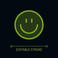 Smiling face pixel perfect ui icon for dark theme. Feelings. Color filled line element with transparency. Isolated vector pictogram for night mode. Editable stroked
