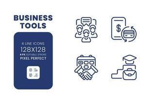 Business tools linear desktop icons set. Communication software. Productivity improvement. Pixel perfect 128x128, outline 4px. Isolated user interface elements pack for website. Editable stroke vector