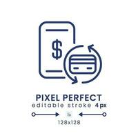 Payments linear desktop icon. Accounting tool. Money transfer software. E commerce. Pixel perfect 128x128, outline 4px. GUI, UX design. Isolated user interface element for website. Editable stroke vector