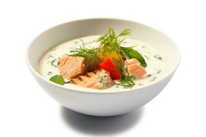 fish soup cream white isolated background Food Photography AI Generated photo